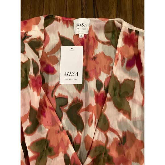 MISA Caria sonora flora Blouson Sleeve Tie Waist Mini Dress Floral Multicolor L - Picture 8 of 12